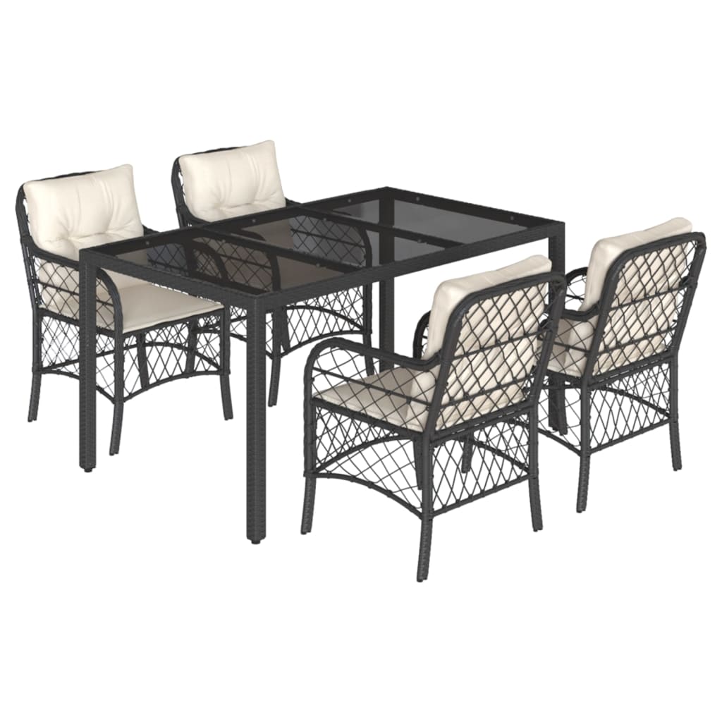 Set da Pranzo da Giardino 5 pz Nero con Cuscini in Polyrattan - homemem39