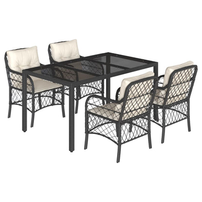 Set da Pranzo da Giardino 5 pz Nero con Cuscini in Polyrattan - homemem39