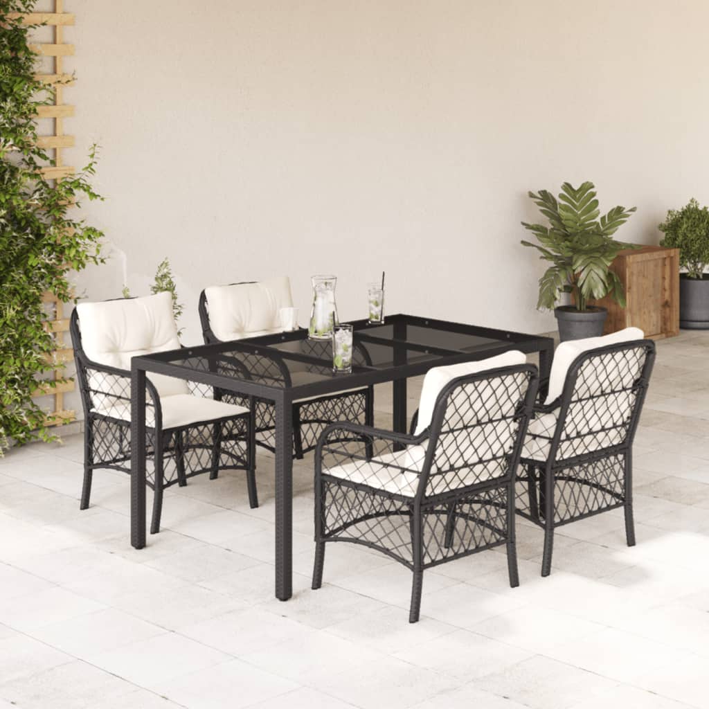 Set da Pranzo da Giardino 5 pz Nero con Cuscini in Polyrattan - homemem39
