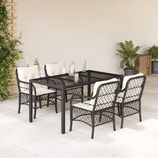Set da Pranzo da Giardino 5 pz Nero con Cuscini in Polyrattan - homemem39