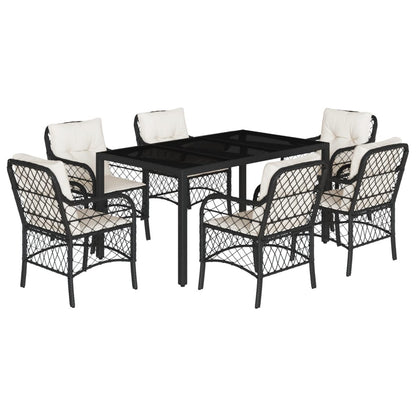 Set da Pranzo da Giardino 7 pz Nero con Cuscini in Polyrattan - homemem39