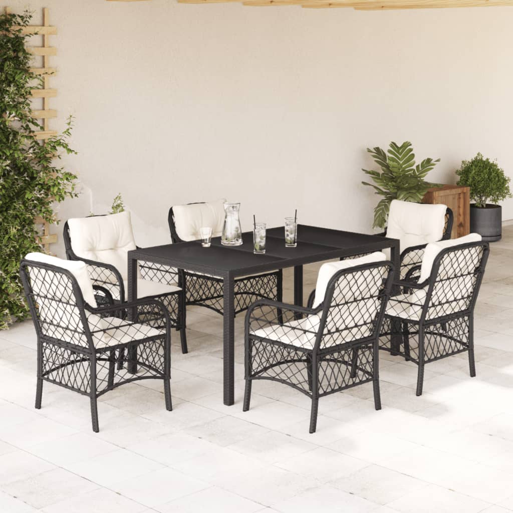 Set da Pranzo da Giardino 7 pz Nero con Cuscini in Polyrattan - homemem39