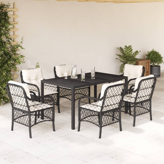 Set da Pranzo da Giardino 7 pz Nero con Cuscini in Polyrattan - homemem39