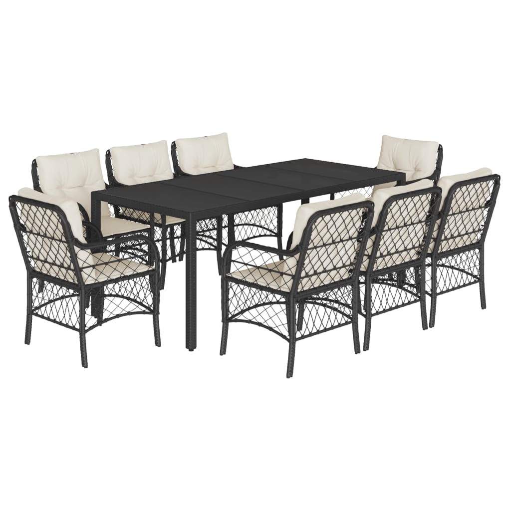 Set da Pranzo da Giardino 9 pz con Cuscini Nero in Polyrattan - homemem39