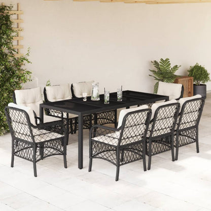 Set da Pranzo da Giardino 9 pz con Cuscini Nero in Polyrattan - homemem39