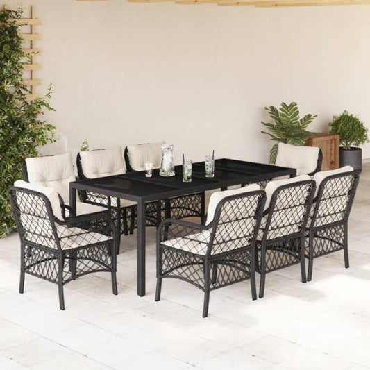 Set da Pranzo da Giardino 9 pz con Cuscini Nero in Polyrattan - homemem39