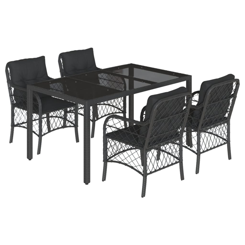 Set da Pranzo da Giardino 5 pz Nero con Cuscini in Polyrattan - homemem39