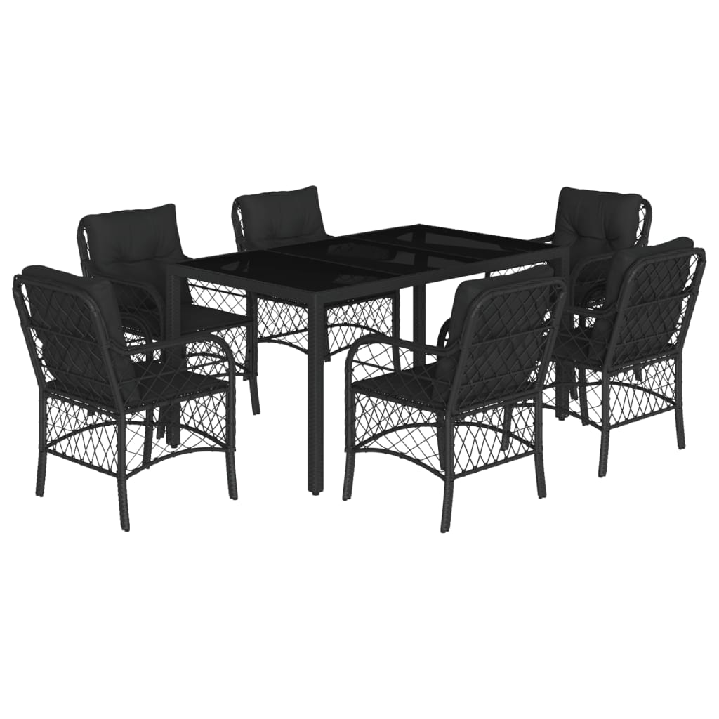 Set da Pranzo da Giardino 7 pz Nero con Cuscini in Polyrattan - homemem39