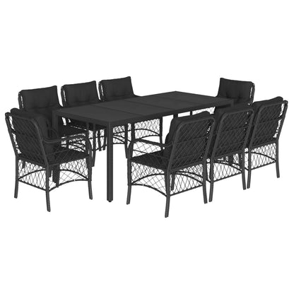 Set da Pranzo da Giardino 9 pz con Cuscini Nero in Polyrattan - homemem39