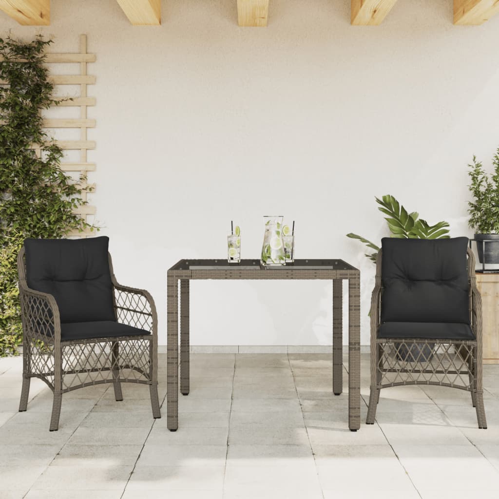 Set da Bistrò 3 pz con Cuscini Grigio in Polyrattan - homemem39