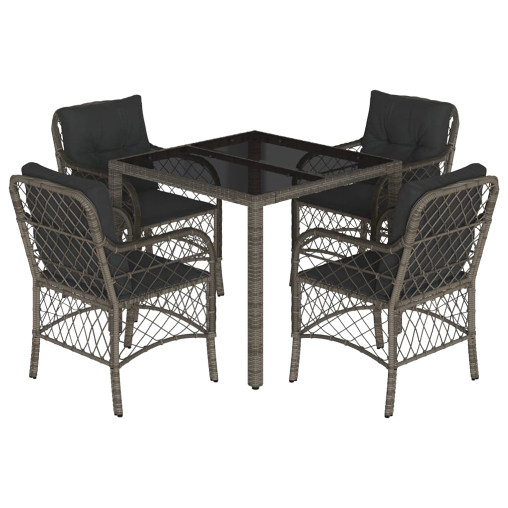 Set da Pranzo da Giardino 5 pz con Cuscini in Polyrattan Grigio - homemem39