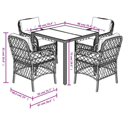 Set da Pranzo da Giardino 5 pz con Cuscini in Polyrattan Grigio - homemem39