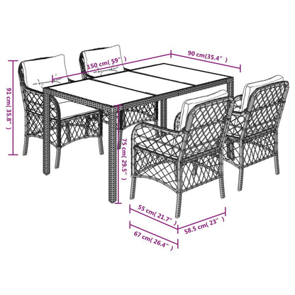 Set da Pranzo da Giardino 5 pz con Cuscini in Polyrattan Grigio | homemem39