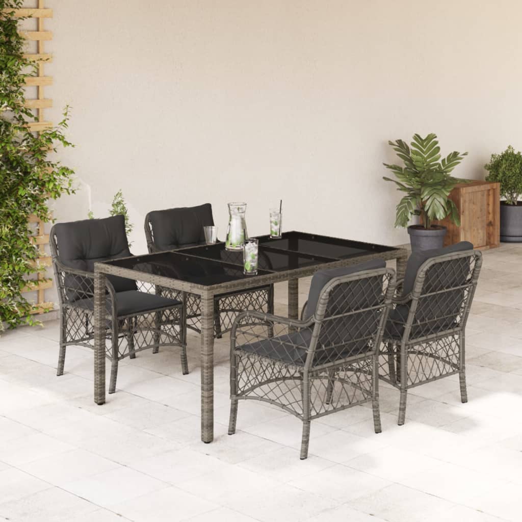 Set da Pranzo da Giardino 5 pz con Cuscini in Polyrattan Grigio | homemem39