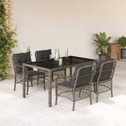 Set da Pranzo da Giardino 5 pz con Cuscini in Polyrattan Grigio | homemem39