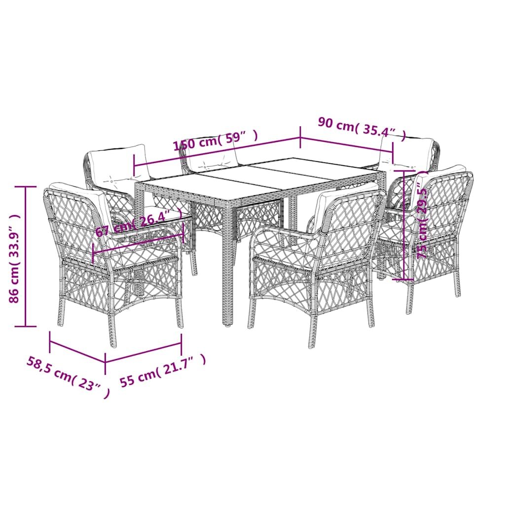 Set da Pranzo da Giardino 7 pz con Cuscini in Polyrattan Grigio - homemem39