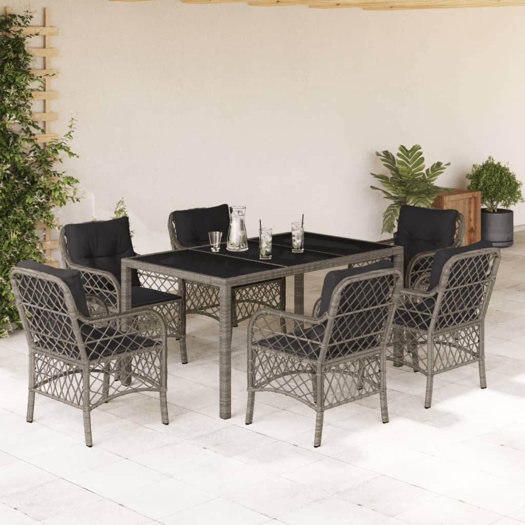 Set da Pranzo da Giardino 7 pz con Cuscini in Polyrattan Grigio - homemem39