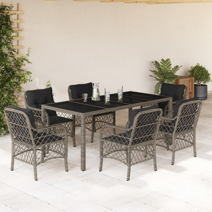 Set da Pranzo da Giardino 7 pz con Cuscini in Polyrattan Grigio - homemem39