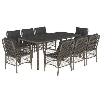Set da Pranzo da Giardino 9 pz con Cuscini in Polyrattan Grigio - homemem39