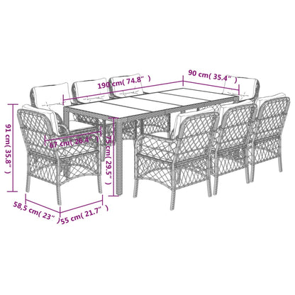 Set da Pranzo da Giardino 9 pz con Cuscini in Polyrattan Grigio - homemem39