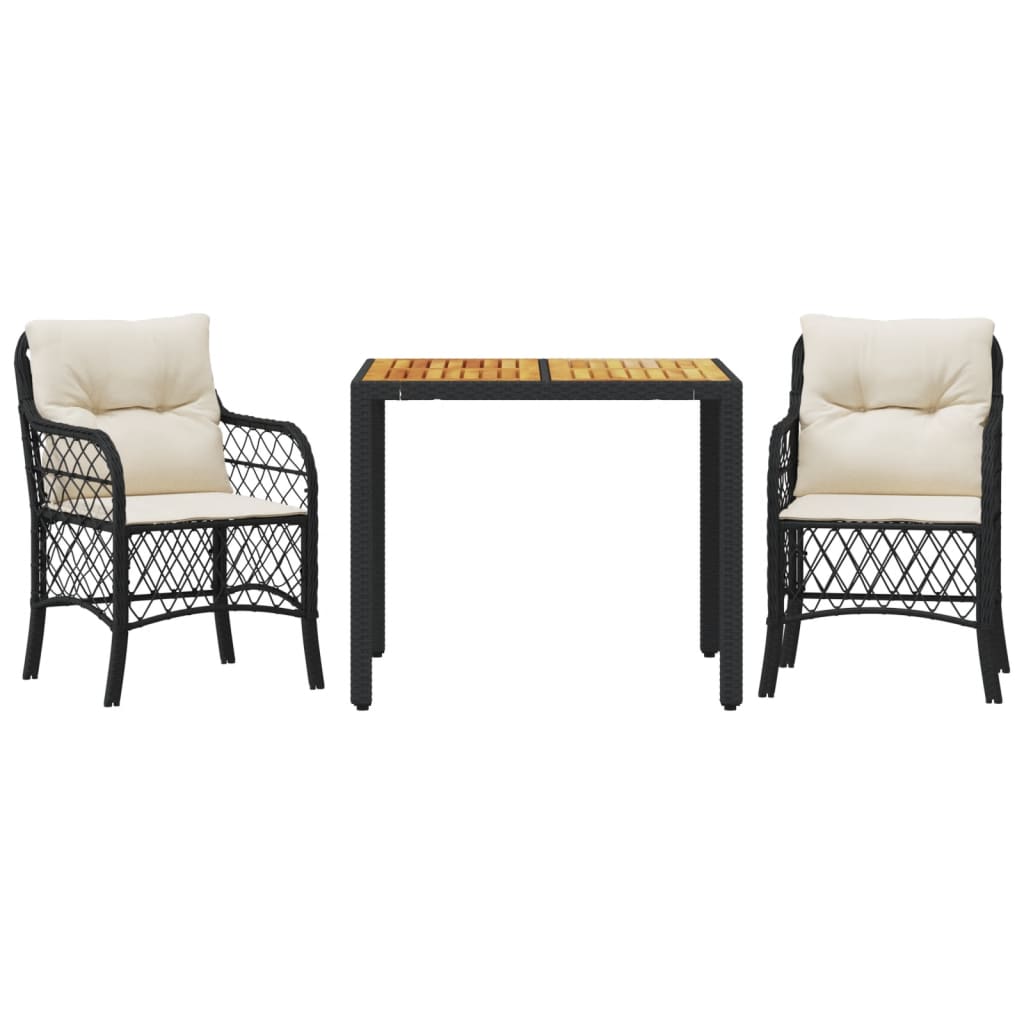 Set da Bistrò 3 pz con Cuscini Nero in Polyrattan - homemem39