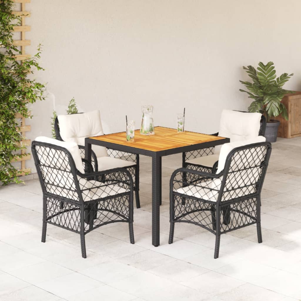 Set da Pranzo da Giardino 5 pz Nero con Cuscini in Polyrattan - homemem39