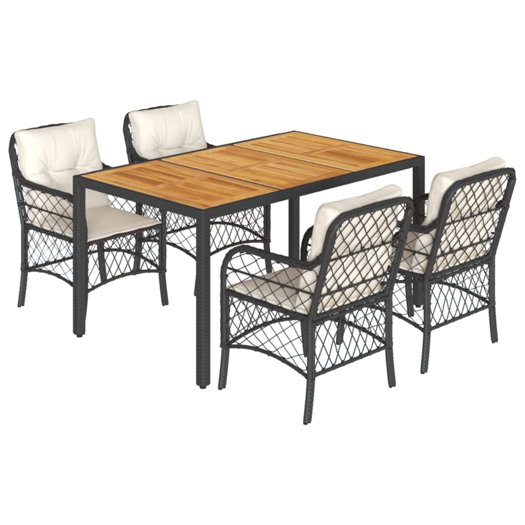 Set da Pranzo da Giardino 5 pz Nero con Cuscini in Polyrattan - homemem39