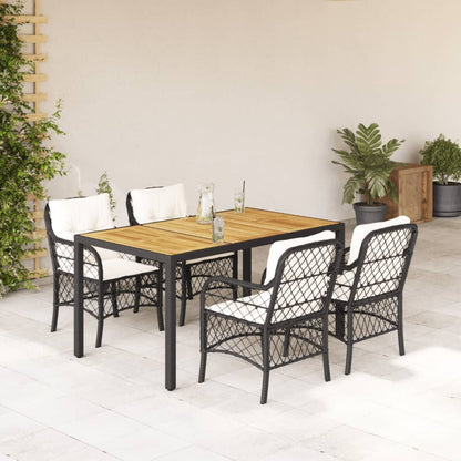 Set da Pranzo da Giardino 5 pz Nero con Cuscini in Polyrattan - homemem39