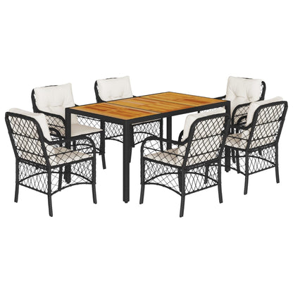 Set da Pranzo da Giardino 7 pz Nero con Cuscini in Polyrattan - homemem39