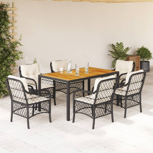 Set da Pranzo da Giardino 7 pz Nero con Cuscini in Polyrattan | homemem39