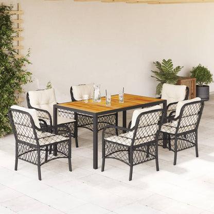Set da Pranzo da Giardino 7 pz Nero con Cuscini in Polyrattan - homemem39