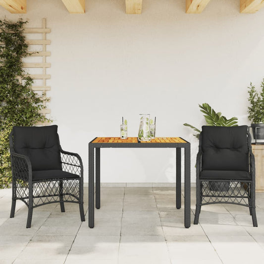 Set da Bistrò 3 pz con Cuscini Nero in Polyrattan - homemem39