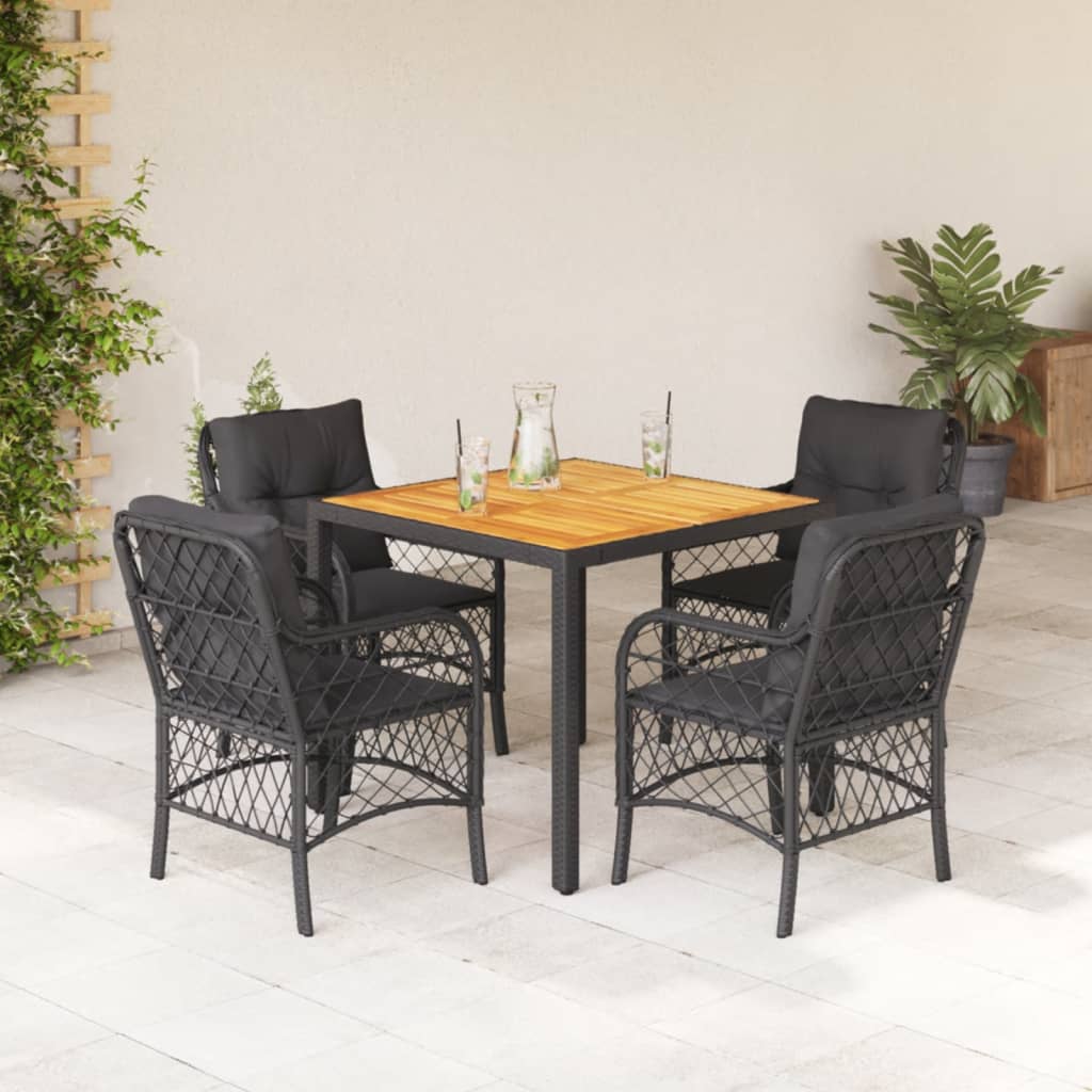 Set da Pranzo da Giardino 5 pz Nero con Cuscini in Polyrattan - homemem39