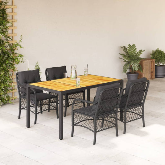 Set da Pranzo da Giardino 5 pz Nero con Cuscini in Polyrattan - homemem39