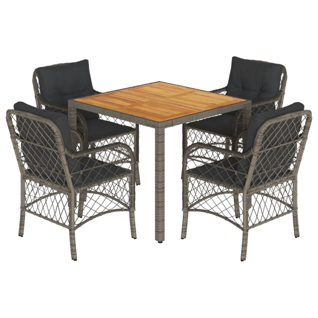 Set da Pranzo da Giardino 5 pz con Cuscini in Polyrattan Grigio