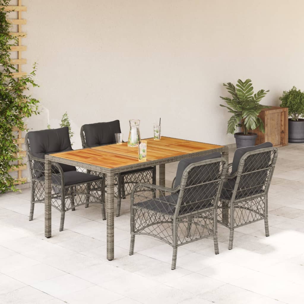 Set da Pranzo da Giardino 5 pz con Cuscini in Polyrattan Grigio - homemem39