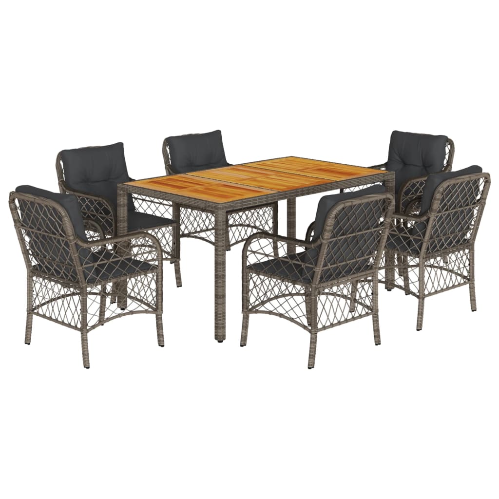Set da Pranzo da Giardino 7 pz con Cuscini in Polyrattan Grigio - homemem39