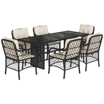 Set da Pranzo da Giardino 7 pz Nero con Cuscini in Polyrattan