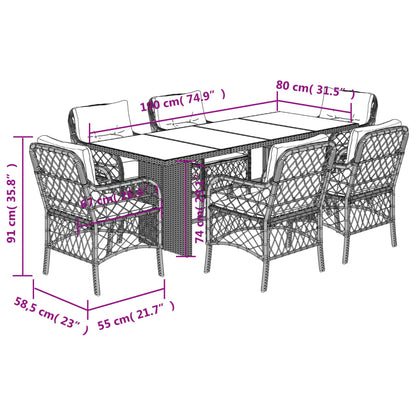 Set da Pranzo da Giardino 7 pz Nero con Cuscini in Polyrattan