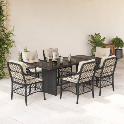 Set da Pranzo da Giardino 7 pz Nero con Cuscini in Polyrattan - homemem39