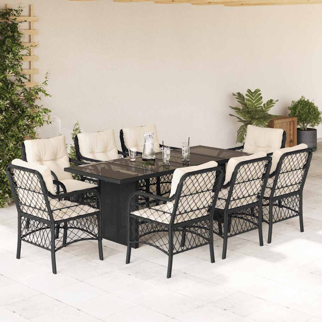 Set da Pranzo da Giardino 9 pz con Cuscini Nero in Polyrattan - homemem39