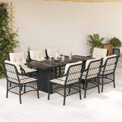 Set da Pranzo da Giardino 9 pz con Cuscini Nero in Polyrattan - homemem39