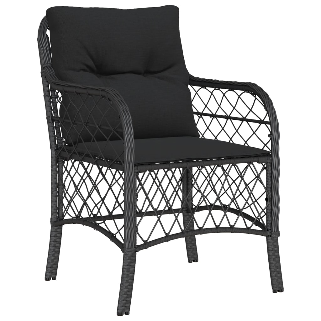 Set da Pranzo da Giardino 7 pz Nero con Cuscini in Polyrattan