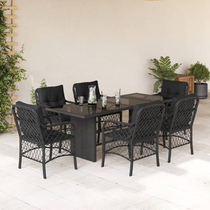 Set da Pranzo da Giardino 7 pz Nero con Cuscini in Polyrattan