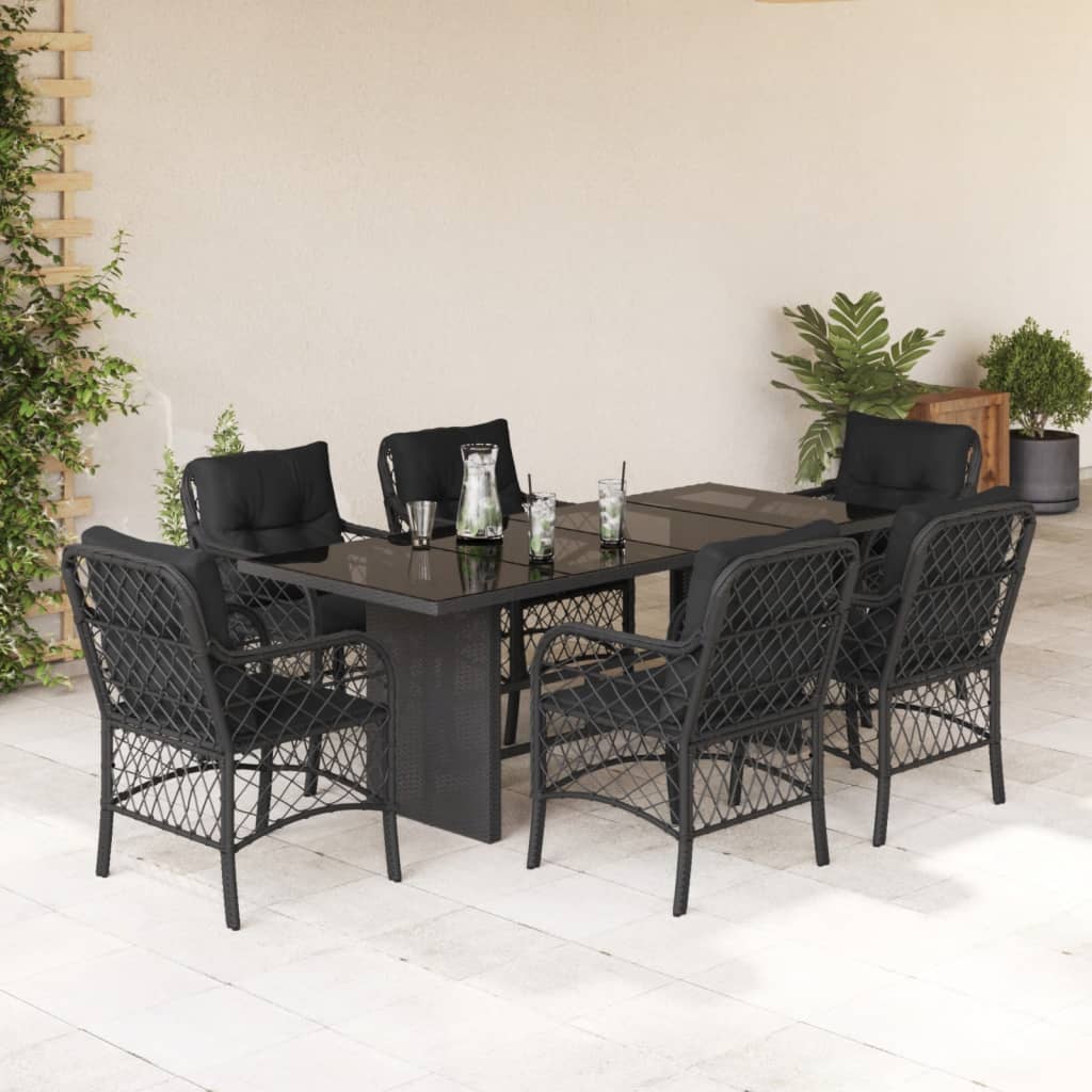 Set da Pranzo da Giardino 7 pz Nero con Cuscini in Polyrattan - homemem39
