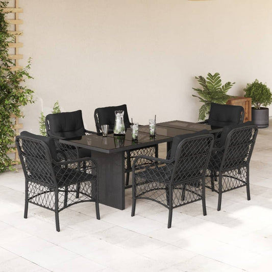 Set da Pranzo da Giardino 7 pz Nero con Cuscini in Polyrattan - homemem39
