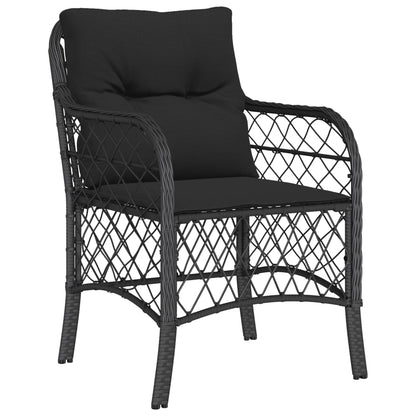 Set da Pranzo da Giardino 9 pz con Cuscini Nero in Polyrattan