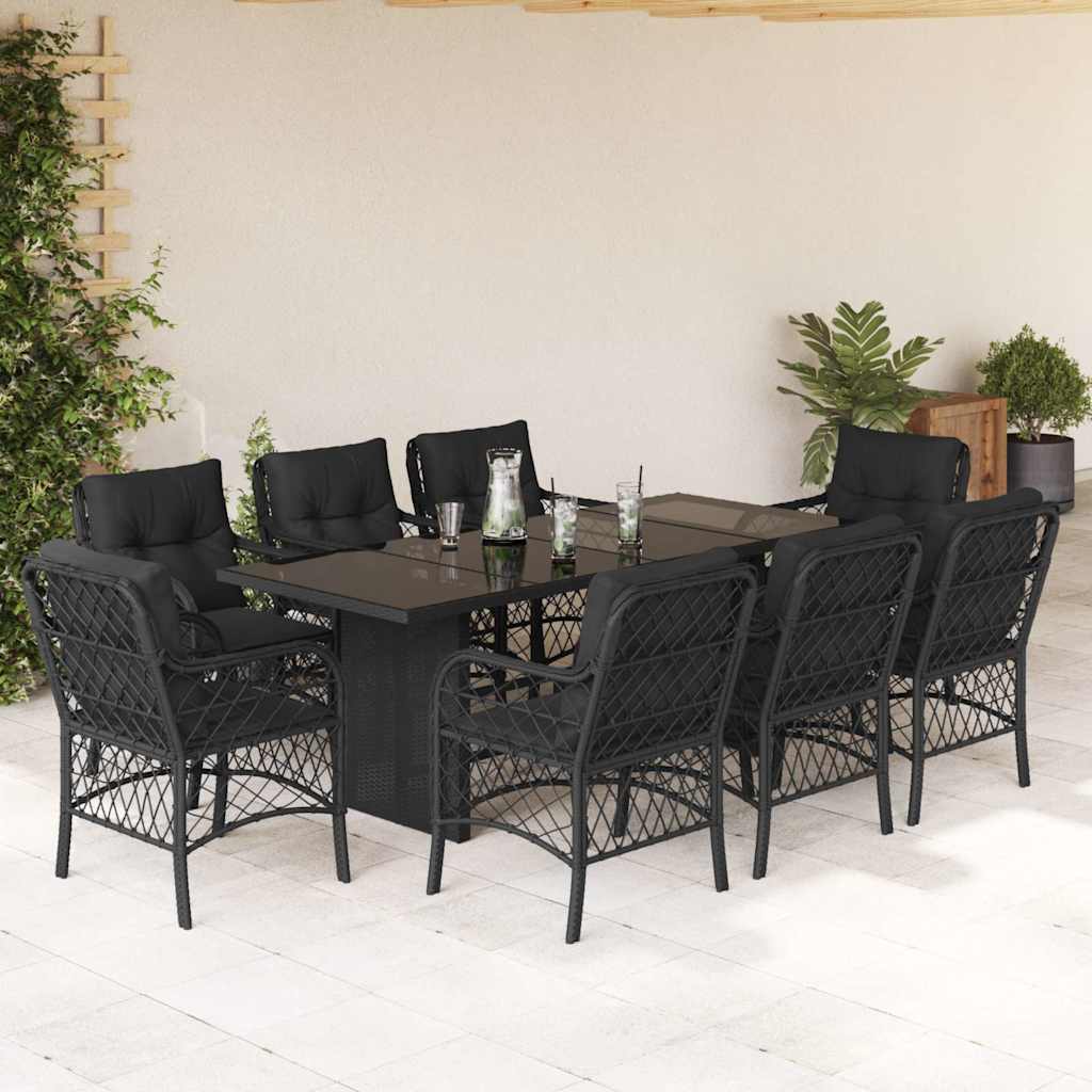 Set da Pranzo da Giardino 9 pz con Cuscini Nero in Polyrattan - homemem39