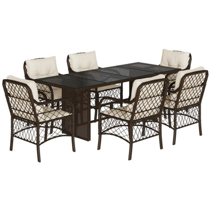 Set da Pranzo da Giardino 7pz con Cuscini in Polyrattan Marrone - homemem39