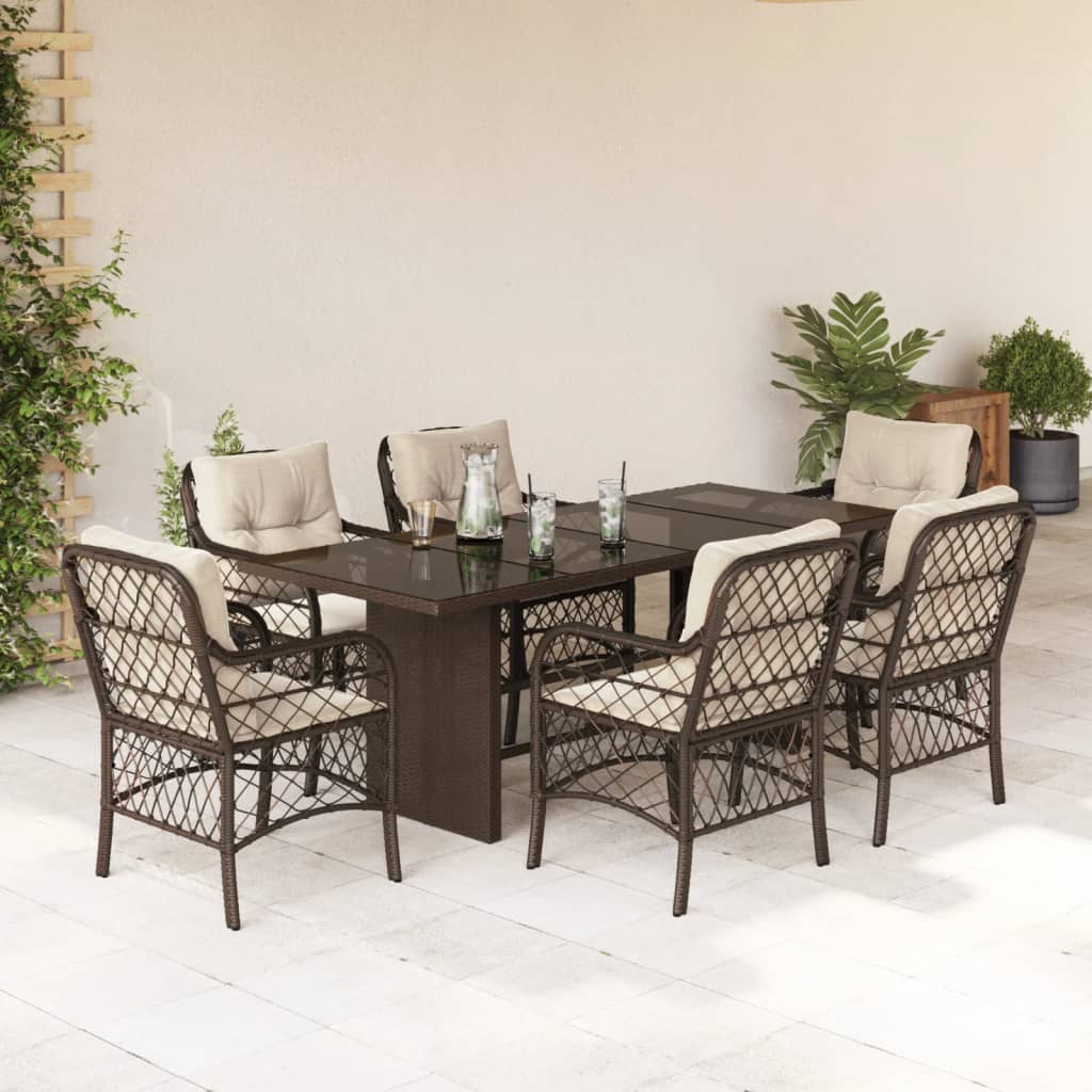 Set da Pranzo da Giardino 7pz con Cuscini in Polyrattan Marrone - homemem39